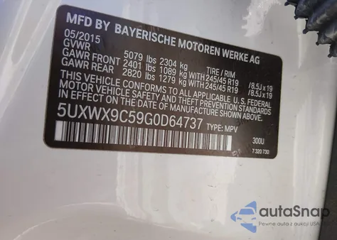 2016 BMW X3 xDrive28I z USA, uszkodzony, nr VIN 5UXWX9C59G0D64737